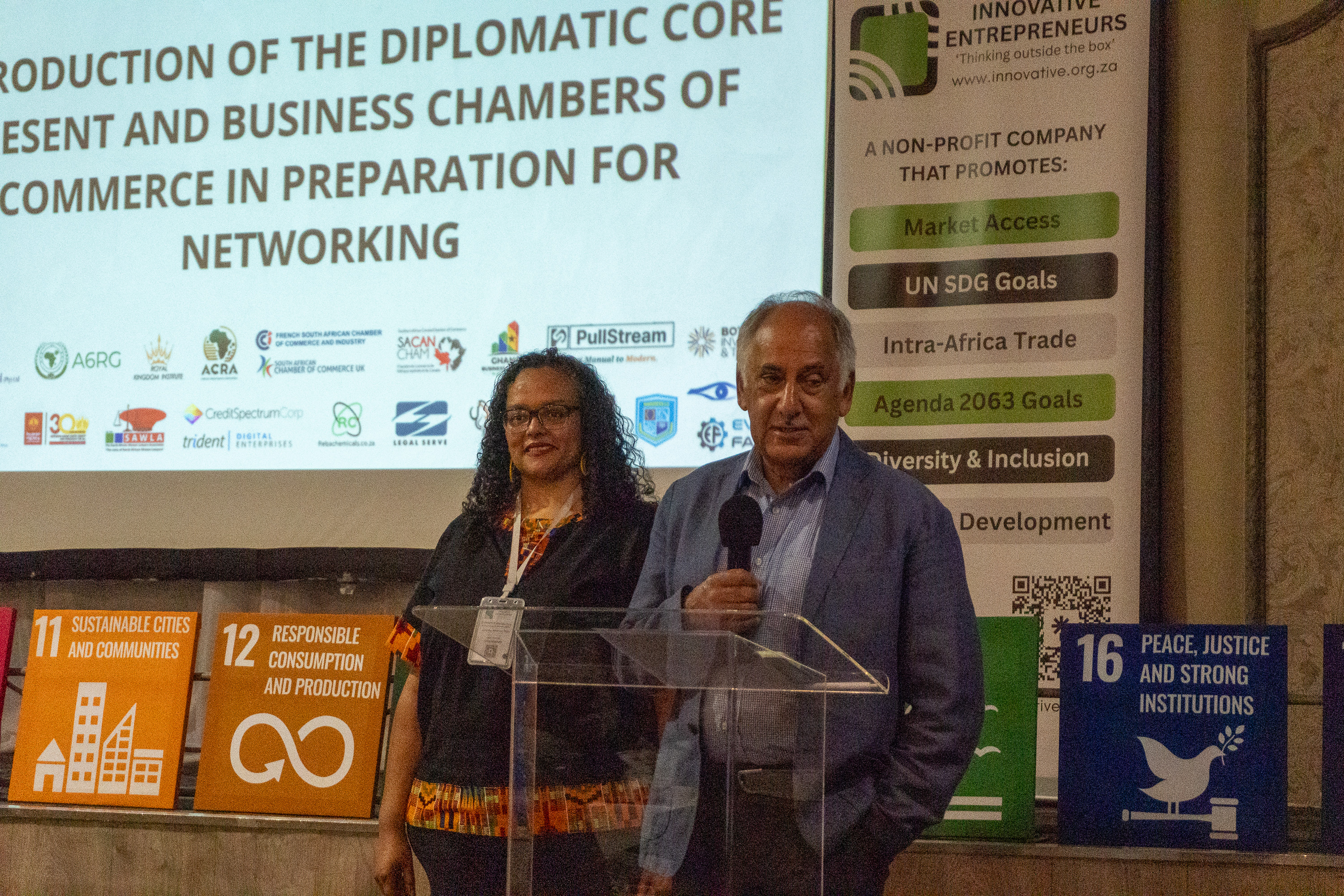Arlene Wilson-Max, CEO of Innovative Entrepreneurs NPC, co-presents the diplomatic-corps introduction segment at AENL 2026