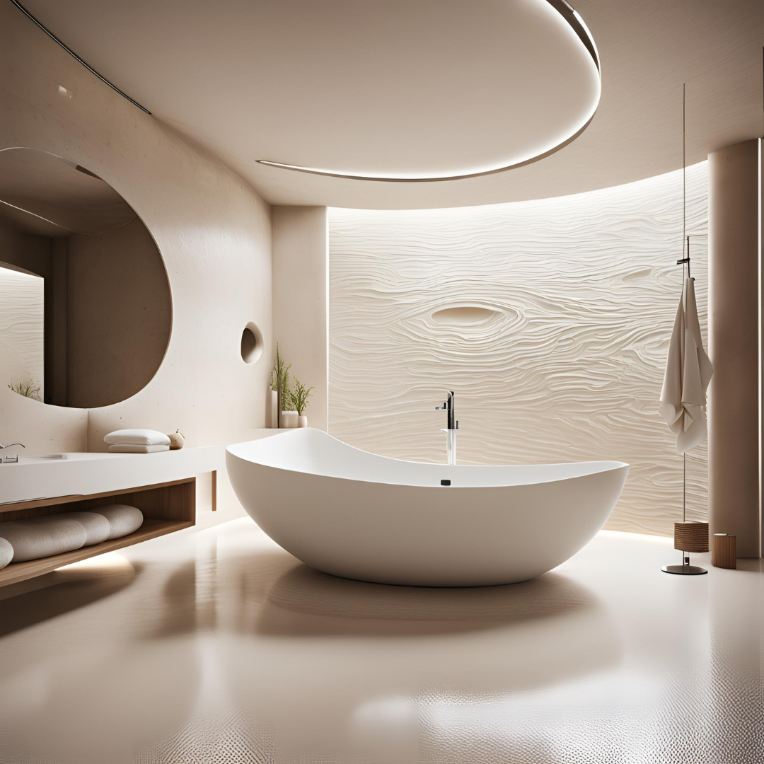 Modern white kitchen with marble island and stainless steel hood